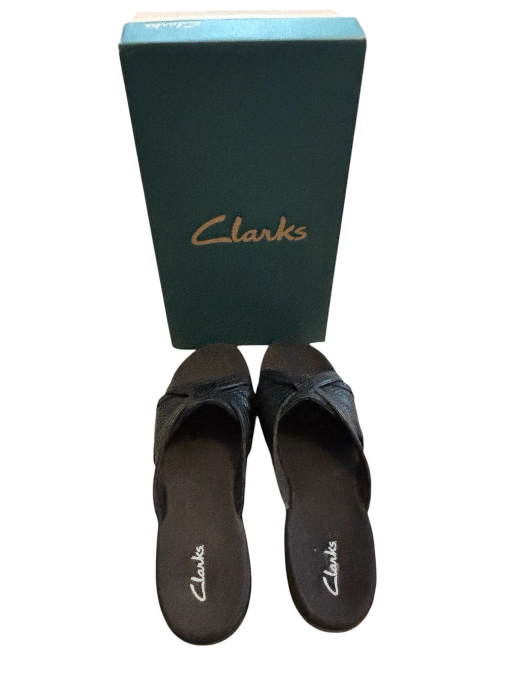 Clarks Black Women's Leather Crossover Slide Mules Sz 8